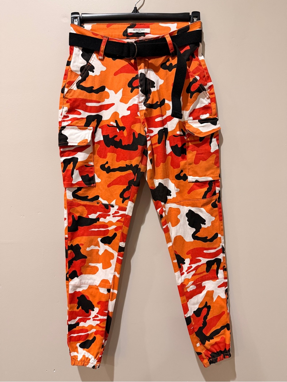 Orange Camo Cargo Joggers Streetwear Utility Festival Rave Halloween Androgynous